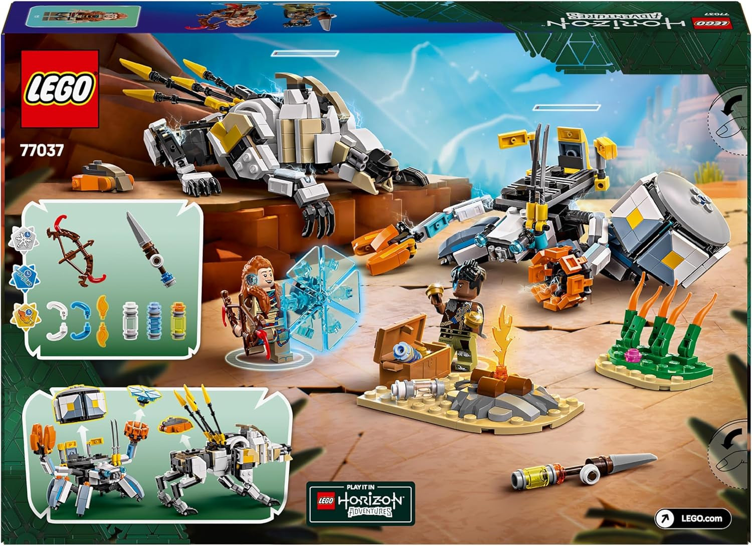 LEGO Horizon Adventures Aloy och Varl vs. Armored Walker and Sawtooth, monsterbilleksak och minifigurer, samlingsset för videospelsfans, pojkar och flickor över 9 år 77037 Byggset Besuche den LEGO-Store