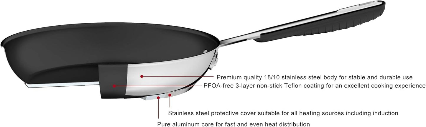 Pannan i rostfritt stål med non-stick beläggning - lämplig för induktion, med bekvämt handtag - 28 Cm grytor och stekpannor Naty Shop