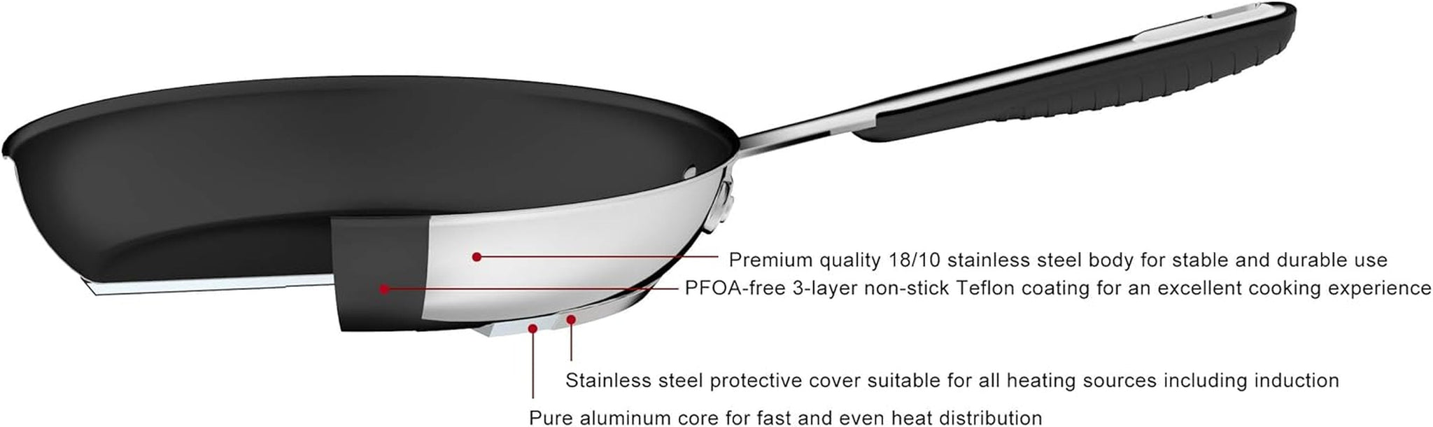 Pannan i rostfritt stål med non-stick beläggning - lämplig för induktion, med bekvämt handtag - 28 Cm grytor och stekpannor Naty Shop