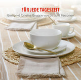 alpina Geschirrset 8 Personen - 40-teiliges Steingut Geschirr - Teller Set mit Speiseteller, Schalen och Kaffeebecher - Camping Geschirr - Mikrowelle- und Spülmaschinengeeignet - Weiß