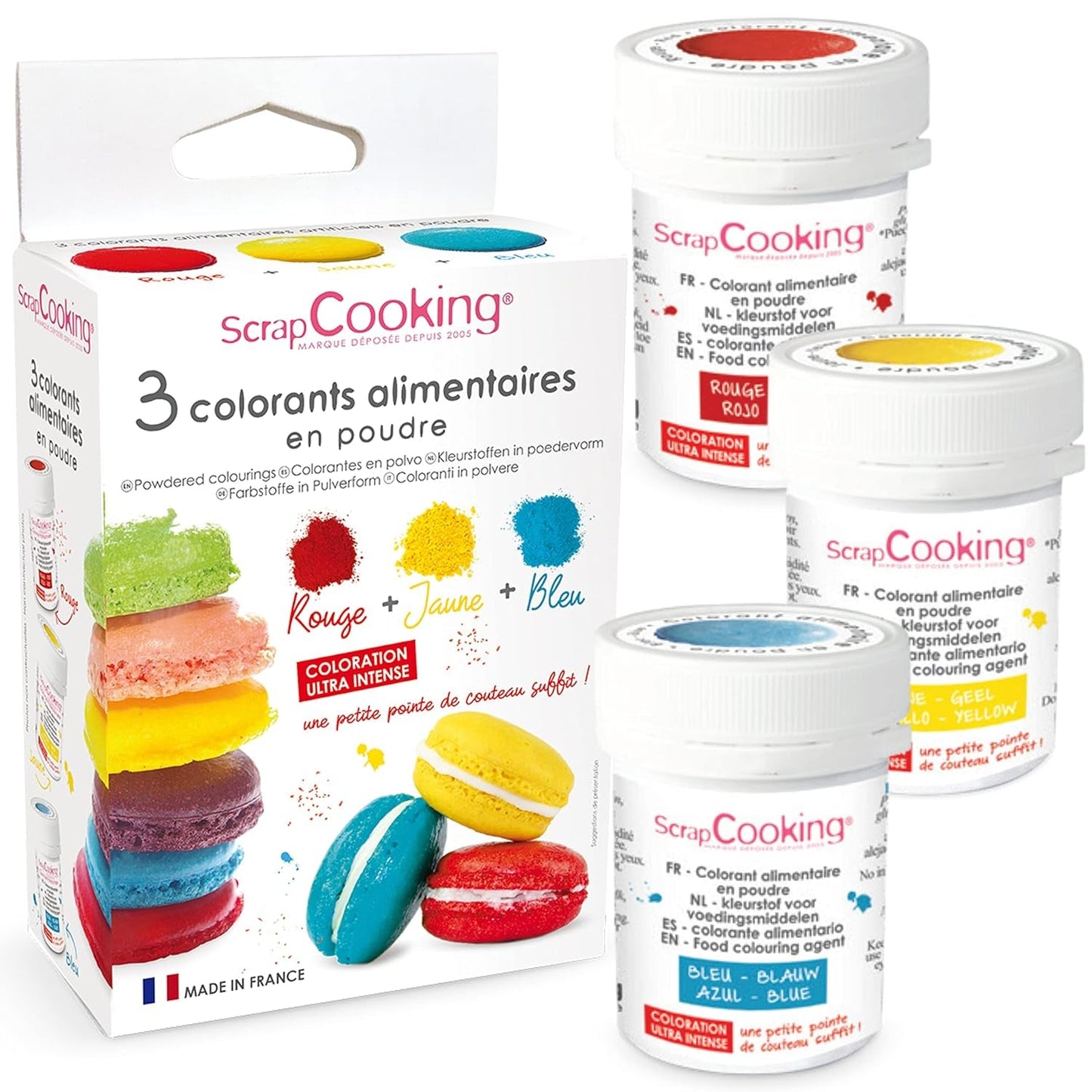 Scrapcooking - Set med 3 pulvermatfärgning - Röd Gul Blå - Matfärg för bakning, kakor, kakor, kakor, deg, fondant, regnbågstårta - 4011