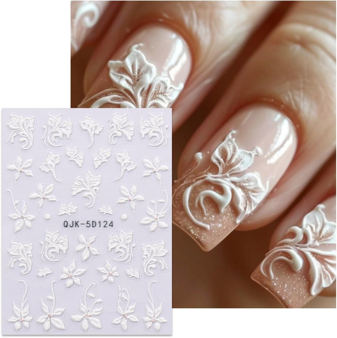 JMEOWIO 3D Nagelsticker Blumen Nail Art Sticker Selbstklebend Nagelaufkleber 5D Stereoskopisk Frühling Sommer Dekoration Nageldesign Zubehör 4 Blatt
