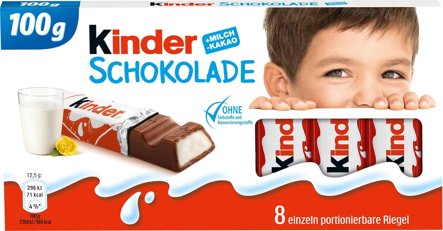 Kinder Chocolate - Fyllda mjölkchokladkakor - 1 förpackning innehållande 24 individuella barer (24 x 12,5g).