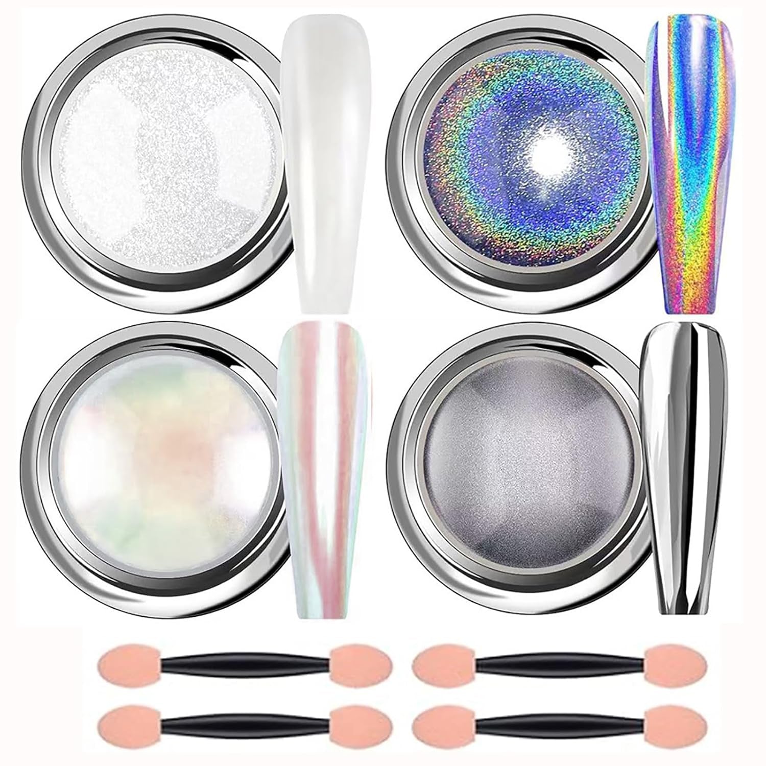 Chrome Nail Powder Aurora Ice Shimmer Chrome Pigment Powder 4ST Chrome Powder Nägel Nail Art Nageldesign