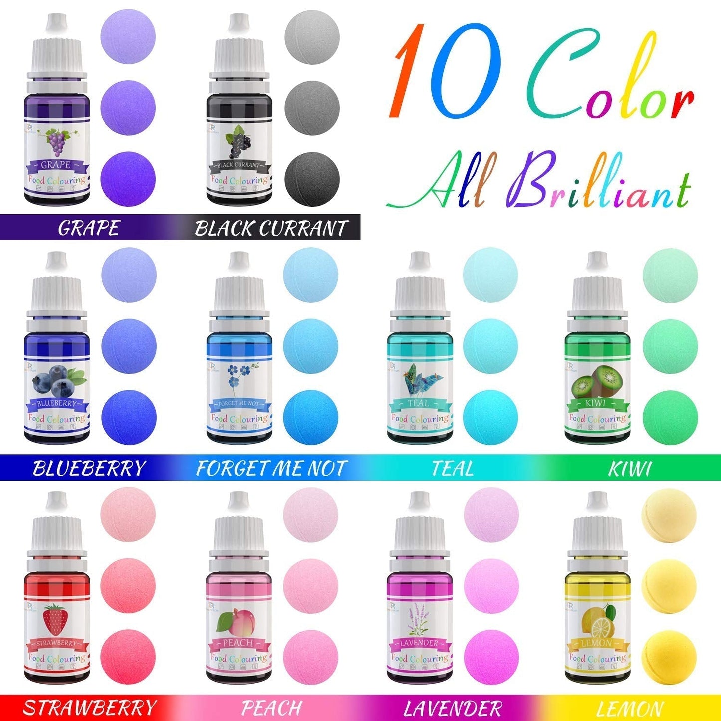 DecorRom, set med 10 flytande matfärger, 10 x 10 ml Naty Shop