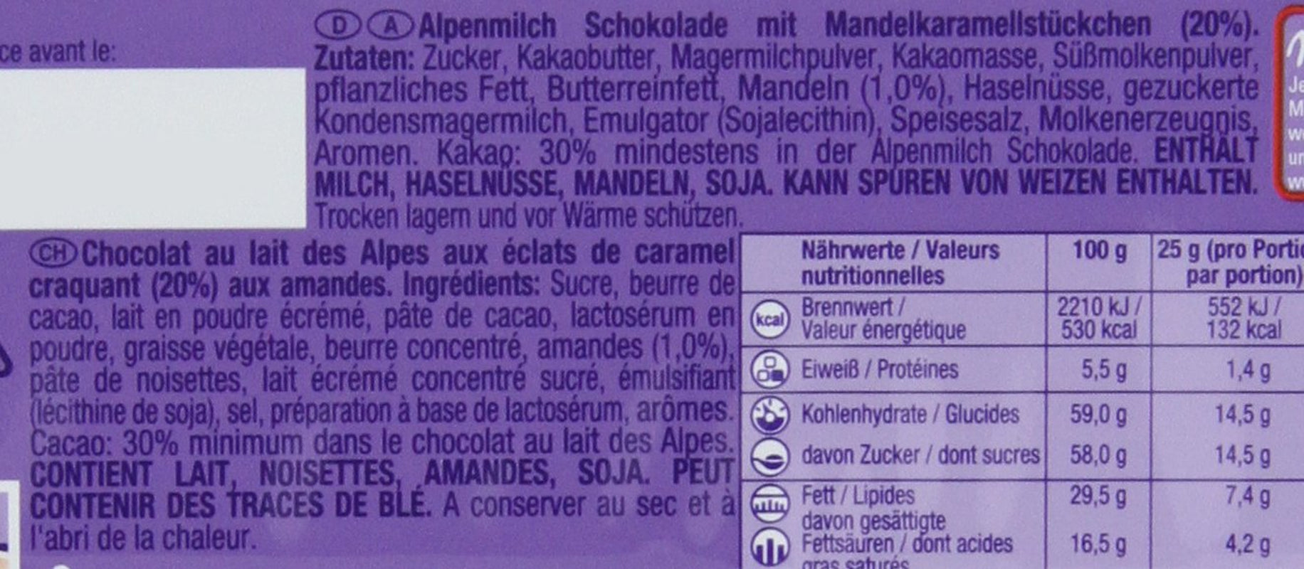 & Daim 1 x 100g I Alpin mjölkchoklad I med bitar av kola och mandel I 100% Alpin mjölkchoklad I Chokladkaka med Daim (Pack 4)
