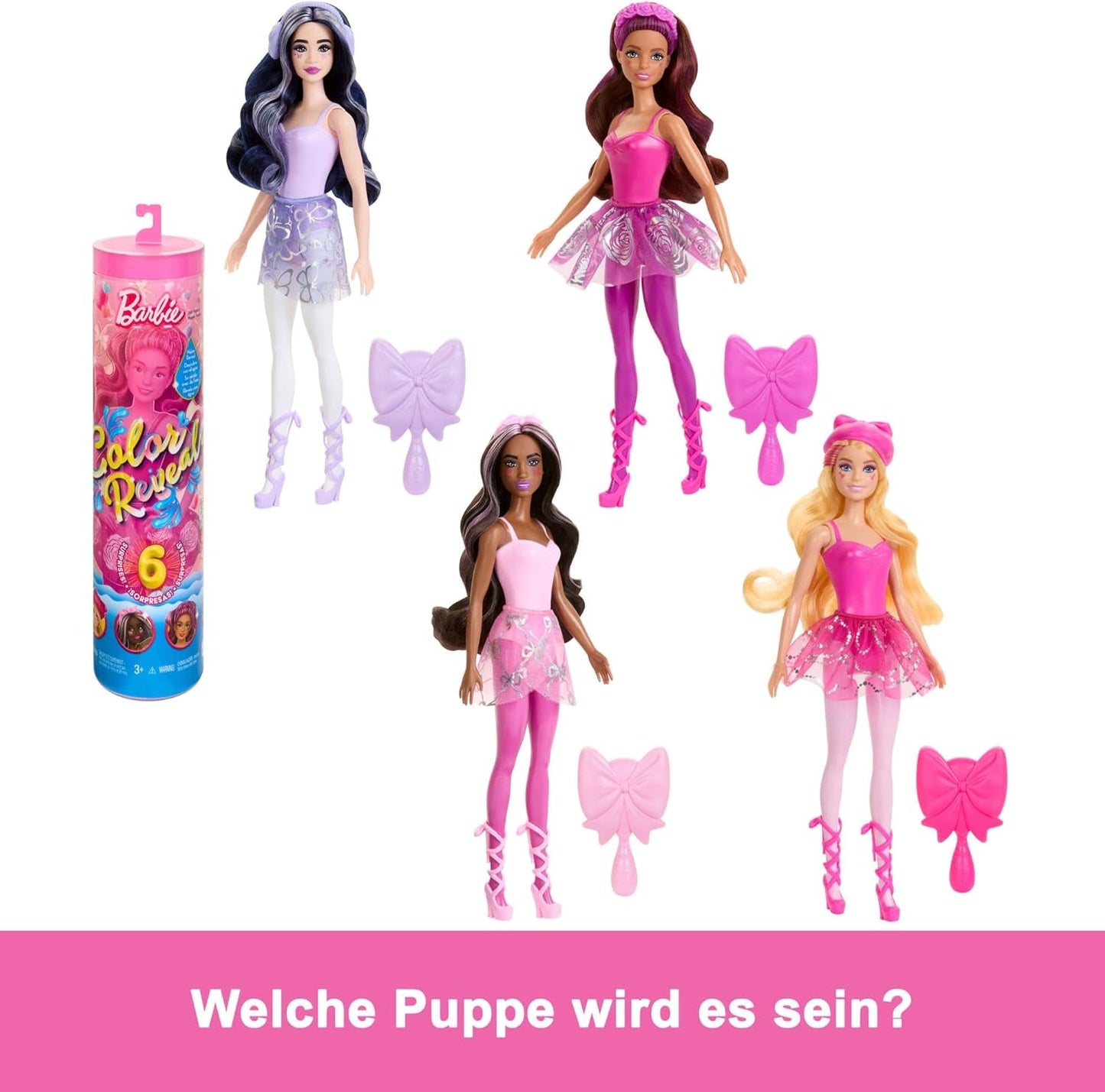 Barbie Color Reveal Doll och tillbehör, Ballerina-serien, 6 överraskningar att packa upp, inklusive färgbyte, Inspirerad av huvudbaletttrenden (stilar kan variera), HRK17 Naty Shop Dolls