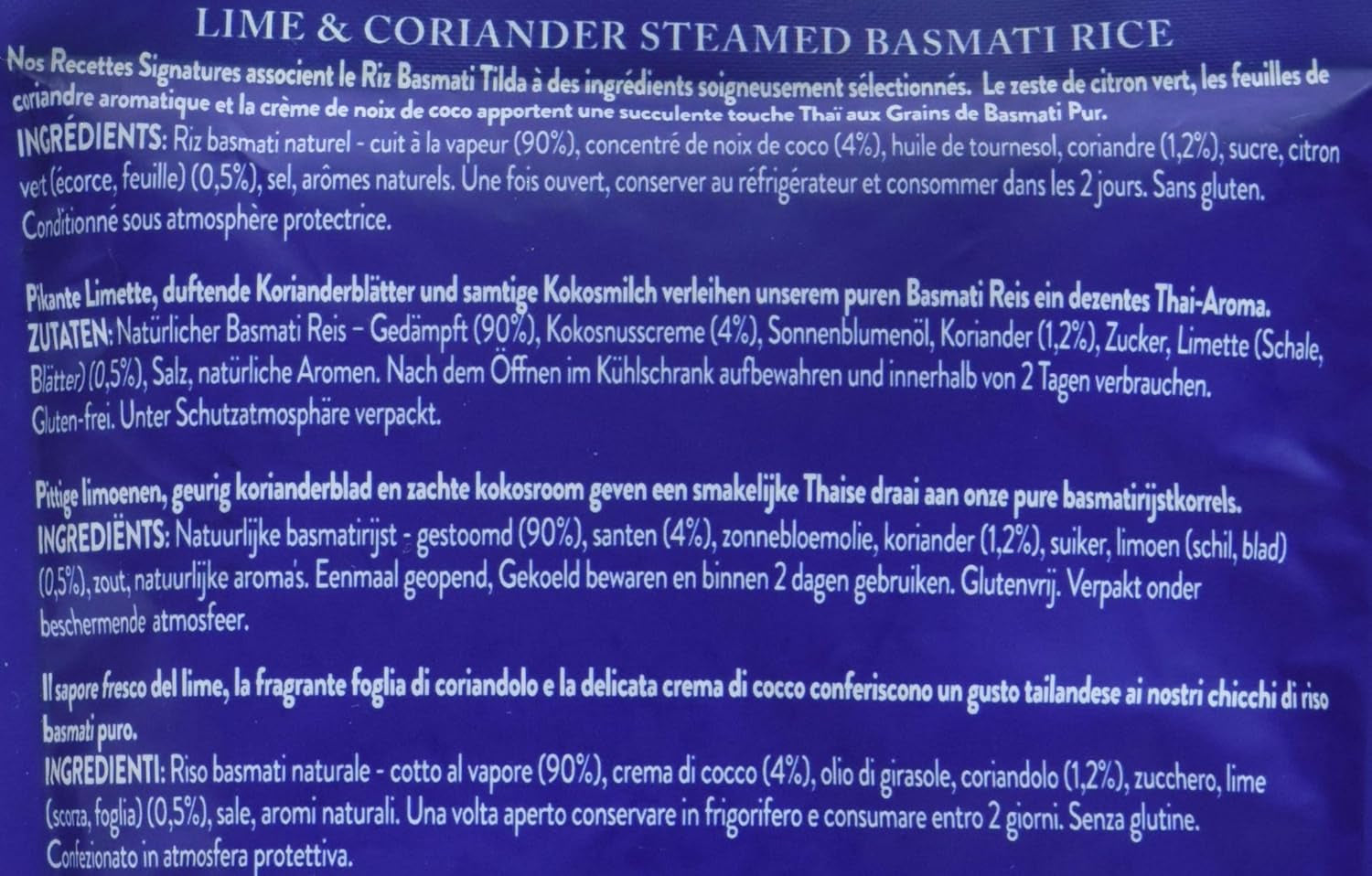 TILDA ångat basmatiris med lime och koriander för mikrovågsugn, 250 g
