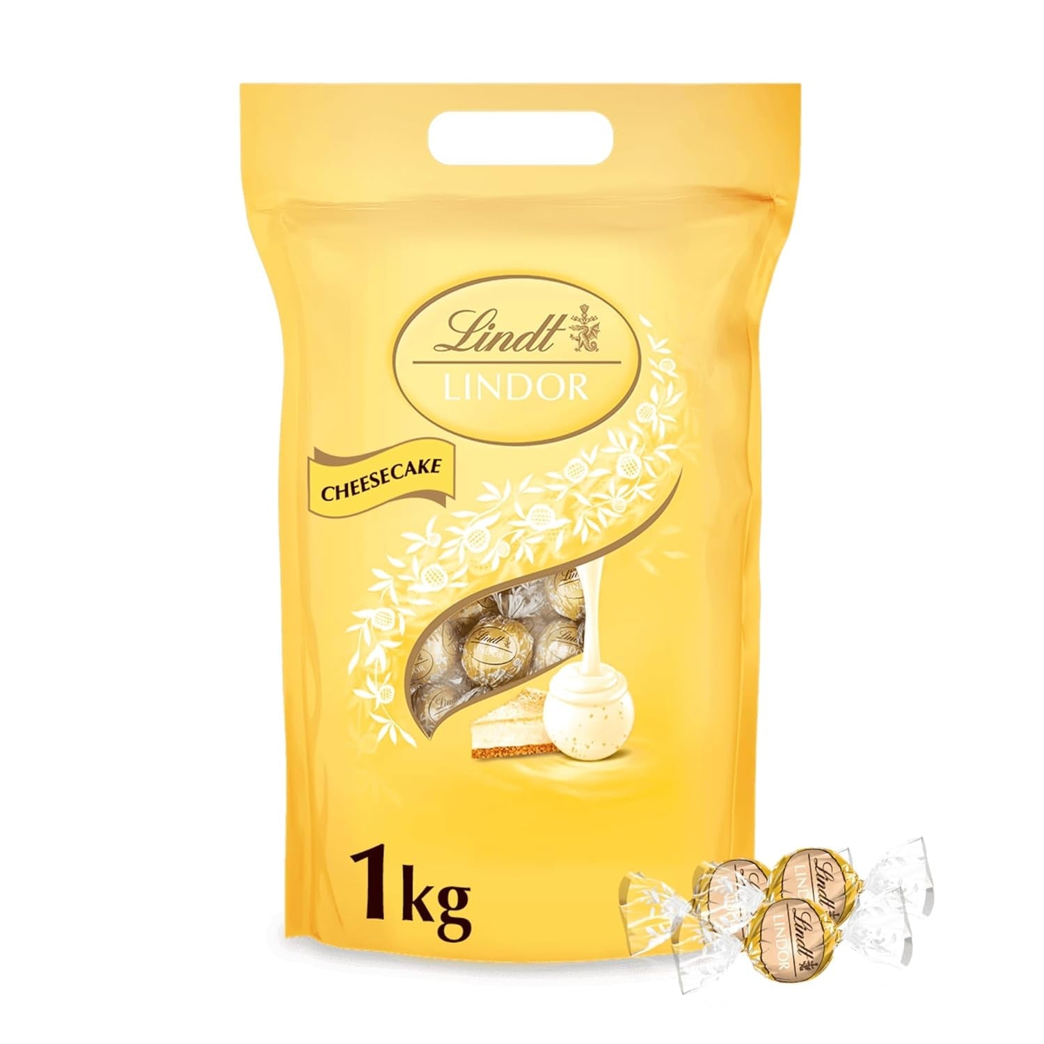 Lindt Choklad | LINDOR Cheesecake Bag | 1 kg | 80 White Milk Chocolate Balls with Melt-in-the-Mouth Cheesecake Filling | Gåva av choklad att dela