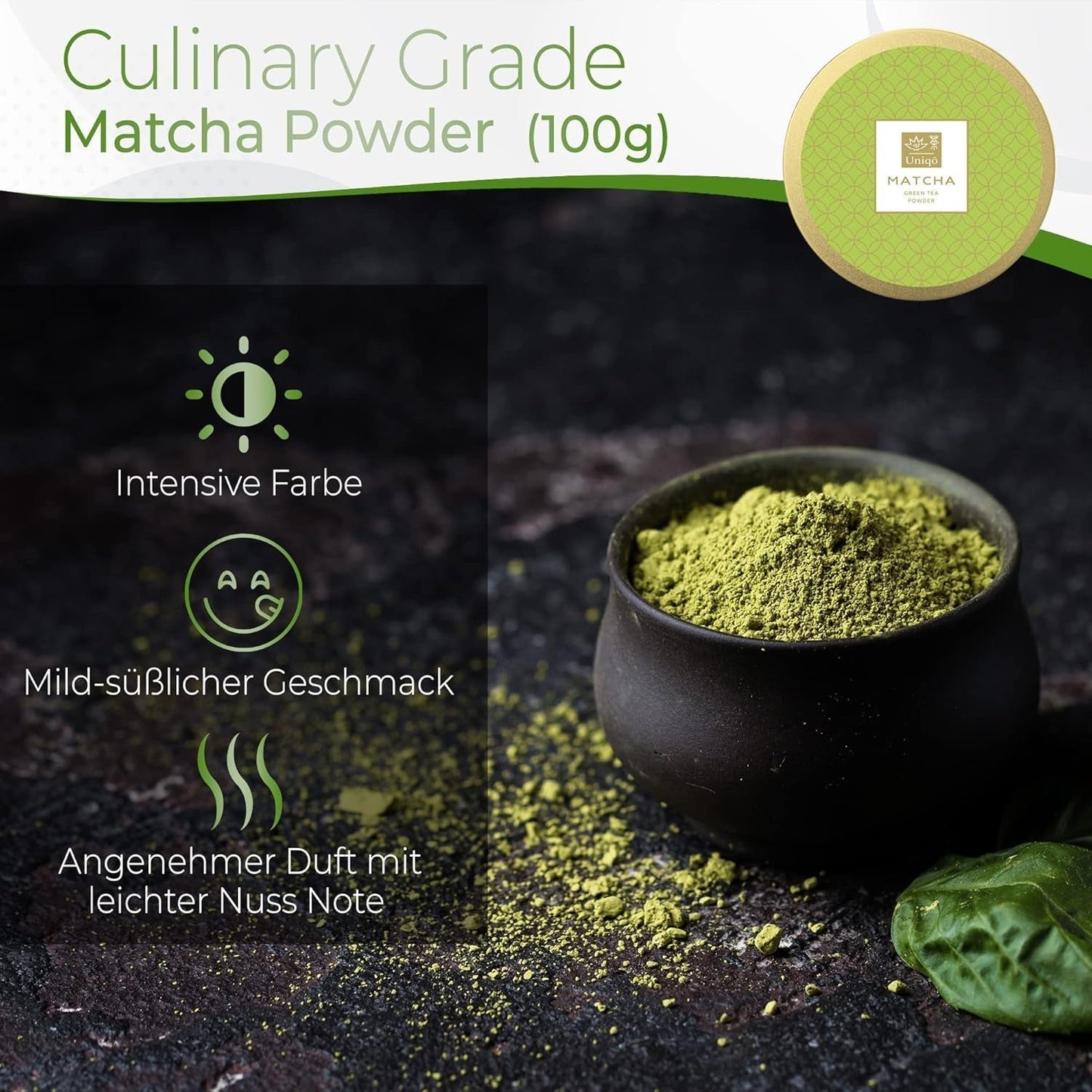 Uniqo Matcha tepulver 200 g i påfyllningsbar ekologisk förpackning
