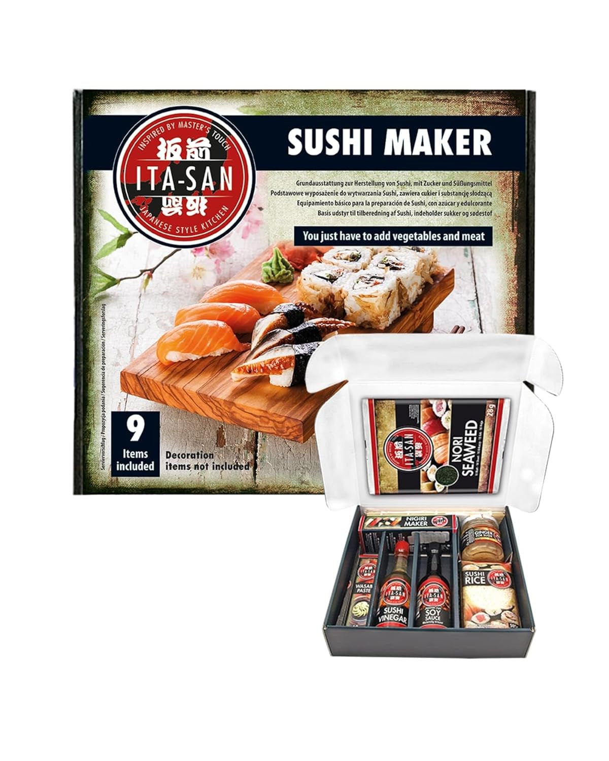 ITA-SAN Sushi Set (9-delar komplett set, perfekt för nybörjare, för prov eller present) 1 förpackning