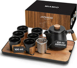MIAMIO - Japansk/kinesiskt teservis 6 x 100 ml / asiatisk tekanna 620 ml med teinfuserare, traditionell japansk tekanna för teälskare/män/kvinnor (svart)
