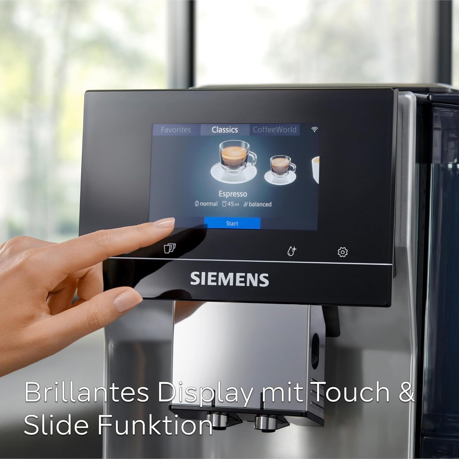 Automatisk espressomaskin Siemens EQ700 classic TP715D01, appkontroll, kallbryggning, intuitiv pekskärm, upp till 10 individuella kaffekreationer som favoriter, automatisk ångrengöring, 1500 W, silvergrå