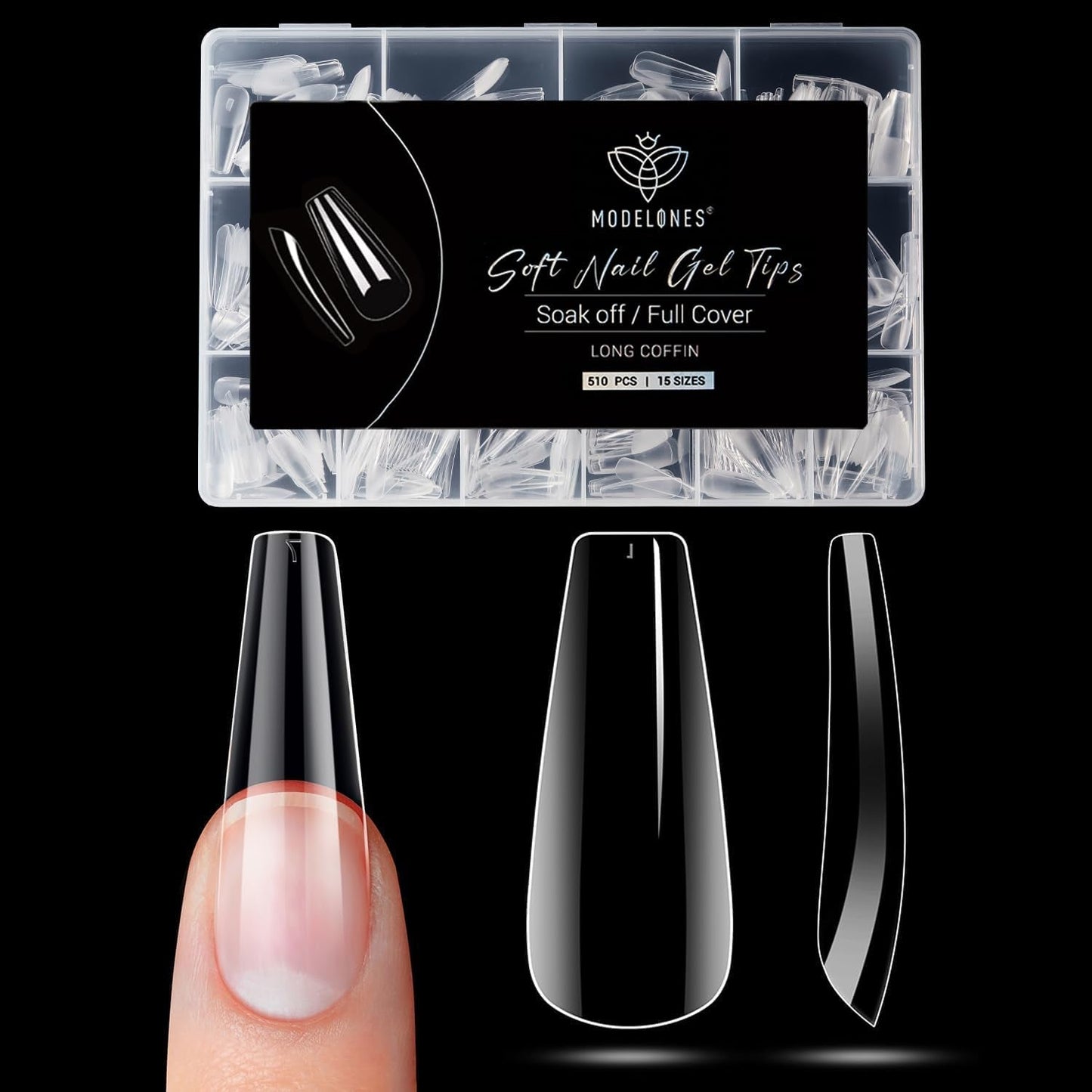 Modelones Nail Tips 510 Pieces - Heltäckande Nail Tips Set, Gel Tips Set, Pre-Polish PMMA Resin Nail Tips, Konstgjorda naglar för lim på Nail Art DIY, Short Squoval