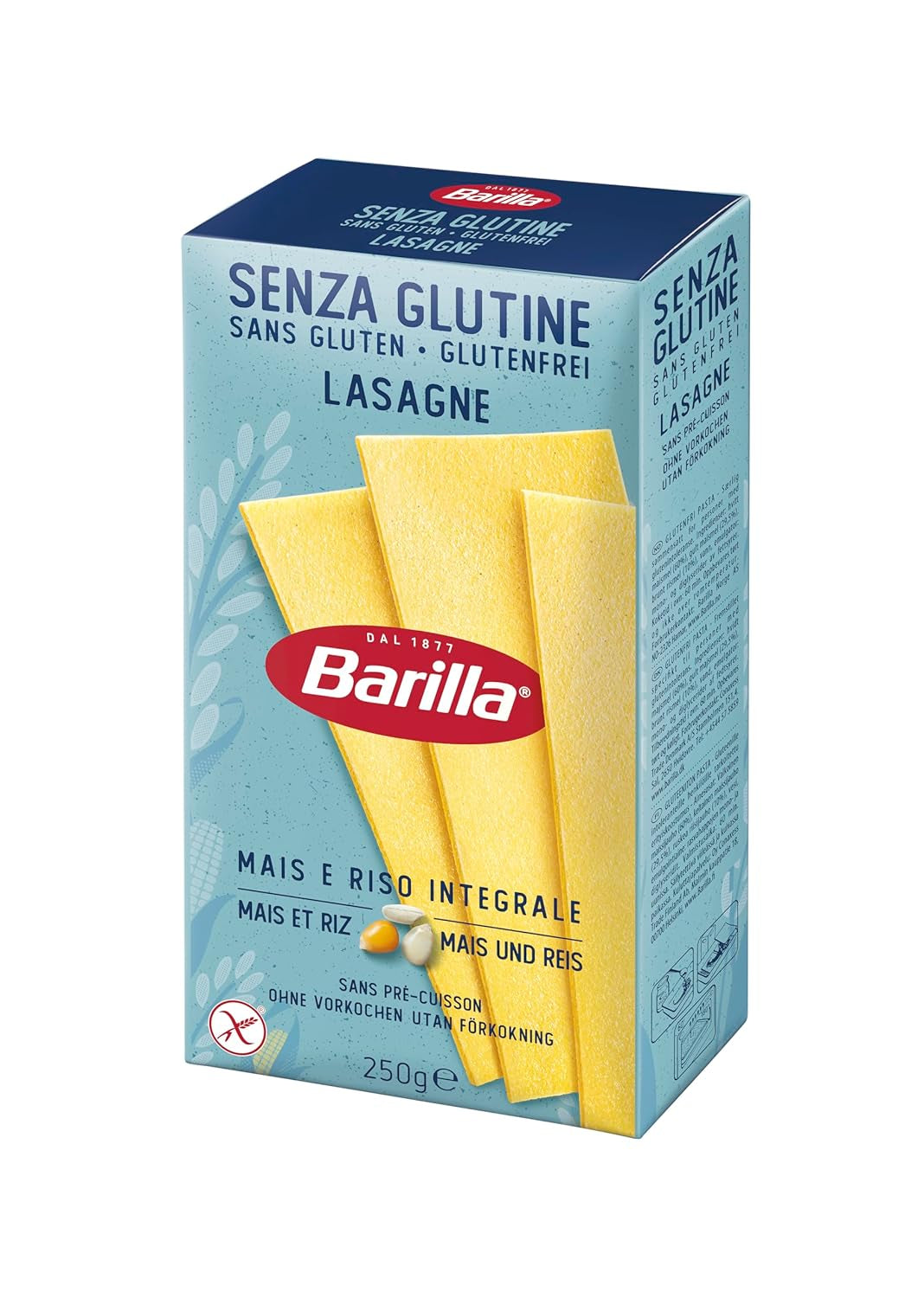 Barilla Pasta Glutenfri Lasagne, gjord på läcker majs och ris, perfekt för personer med celiaki eller glutenintolerans, 10-pack (10 x 250 g)