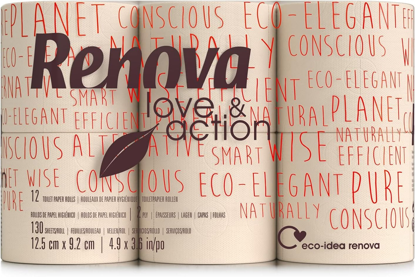 Toalettpapper Renova Love & Action, Beigerpaket 9 X 12 Rollos-: 108