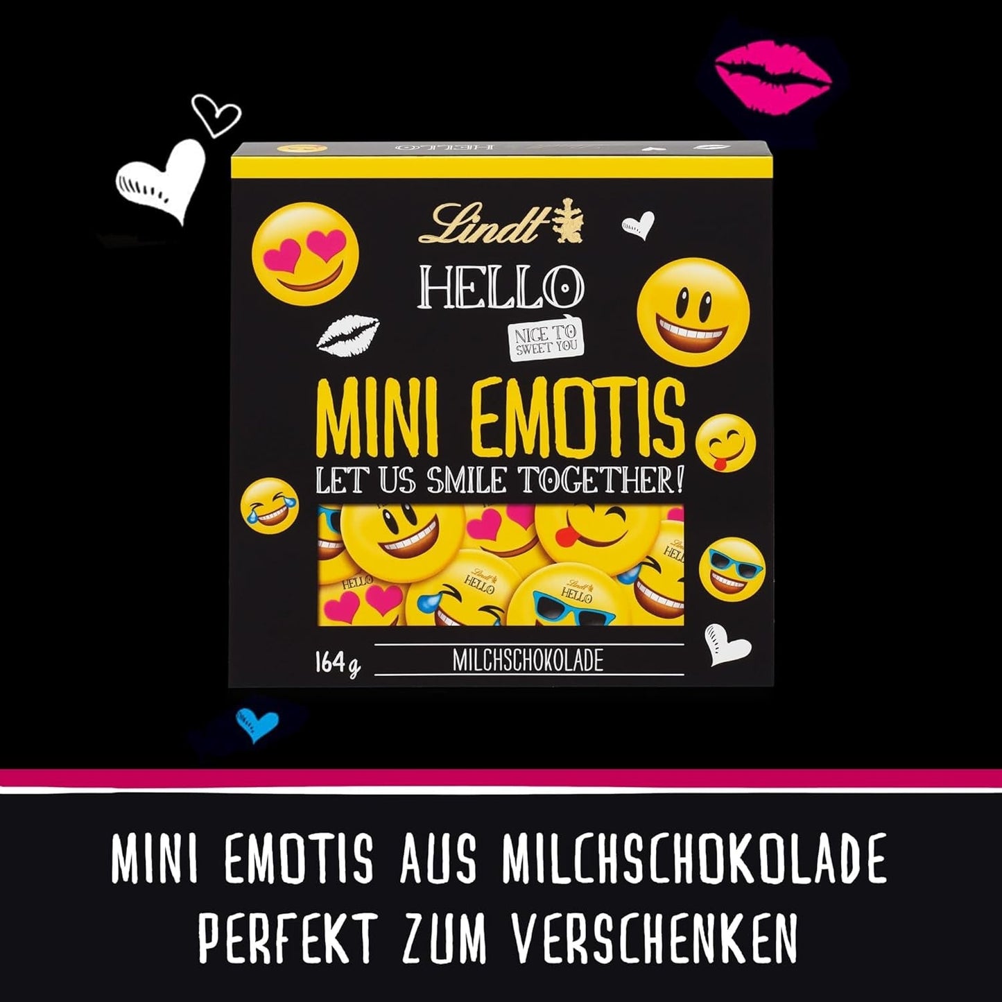 HEJ Mini Choklad Emoticons | 164 g | Ca. 27 coola uttryckssymboler i olika utföranden, gjorda av den finaste mjölkchokladen | Chokladpresent till barn | För dekoration (paket med 2)