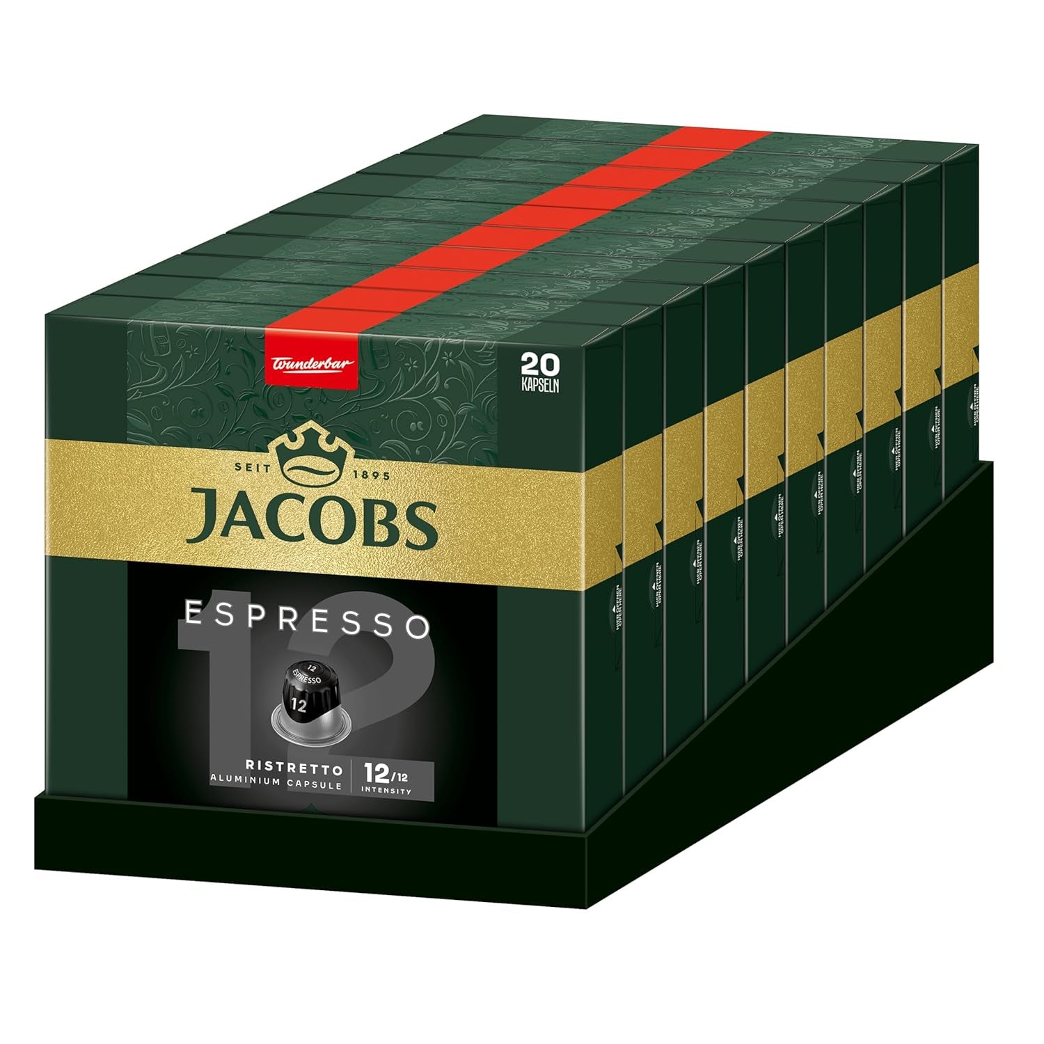 Jacobs Kaffeekapseln Espresso Ristretto, Intensität 12/12, 10 x 20 Getränke, Nespresso* kompatibel Kaffee Kapseln, 200 Kapseln
