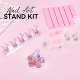 Makartt akryl nagelhållare, magnetisk nagelhållare, nagelhållare, transparent rosa nagelhållare med 48 självhäftande spackel