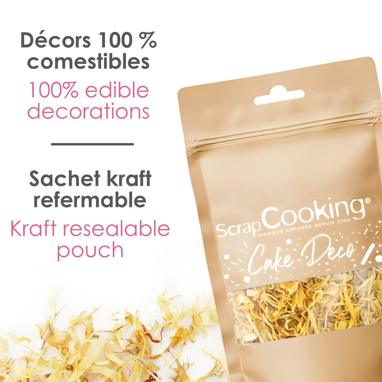 ScrapCooking - Torkade ringblommor 3,5 g - Ätliga blommor - Matdekorationer för bakning - För efterrätter, kakor, tårtor, muffins - Jul, vår, födelsedag - Gyllene gul - 7471