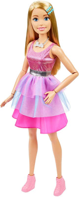 Barbie extra stor docka (71 cm) - rosa klänning, blont hår med hårspänne och halsband, present för barn 3+, HJY02 Naty Shop Dolls Standardtitel