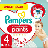 Pampers Premium Protection Pants Storlek 7, 123 Blöjor, 15 kg+, med 360° justering och mjuka anti-läcka muddar för optimal komfort och skydd