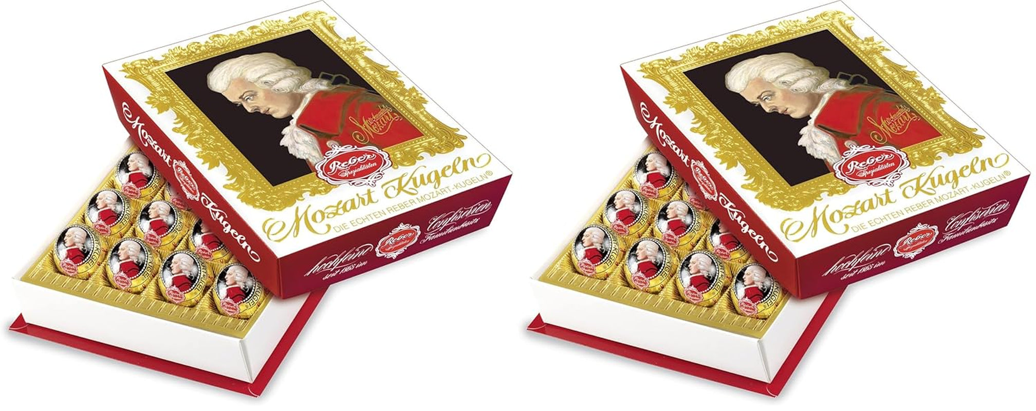 Reber Mozartkulor med mörk choklad, 6-pack med marsipan och nougat, vegansk - 1 x 120 g
