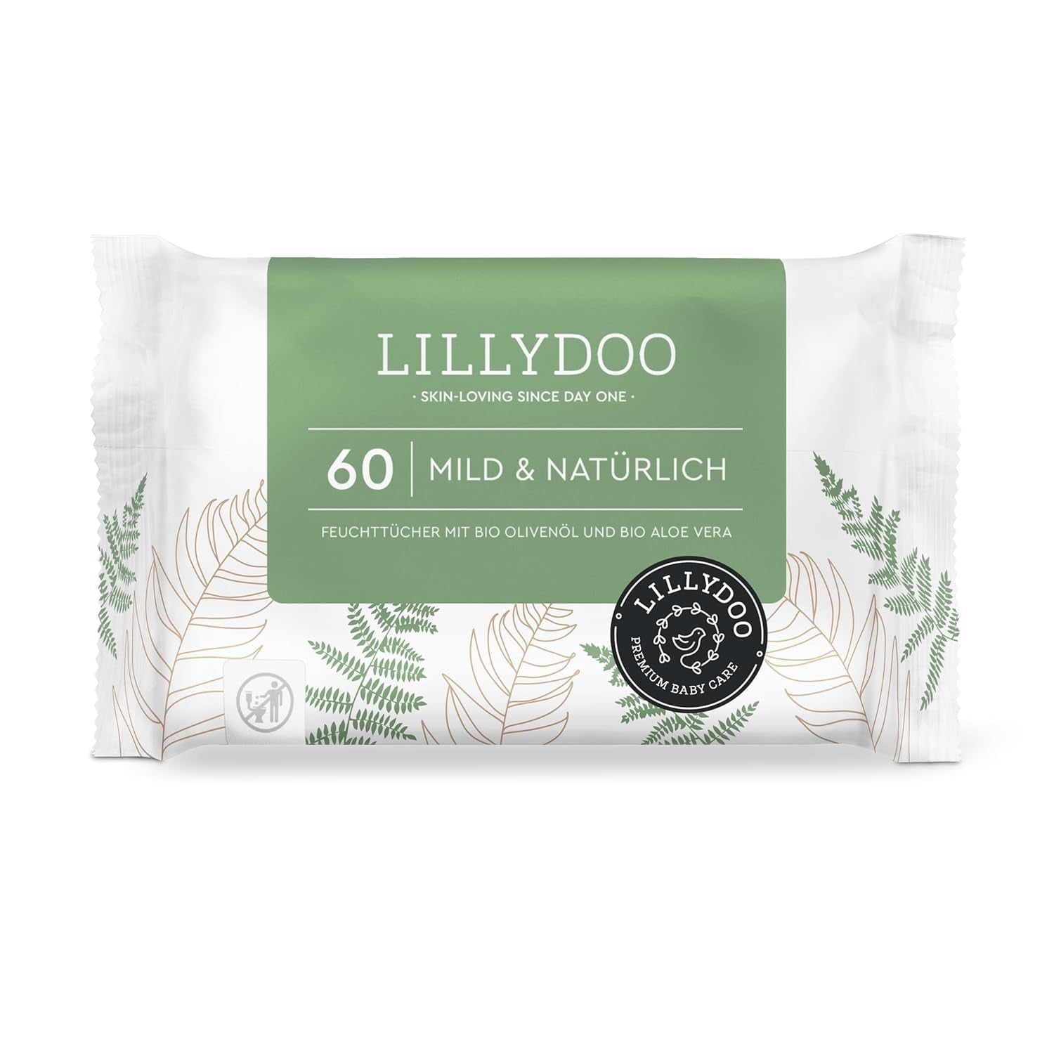 LILLYDOO Gröna våtservetter, 600 antal (10 x 60), 100 % plastfri tårbeständig våtservett - Doftfri, skonsam och naturlig, skonsam rengöring för känslig hud, dermatologiskt testad