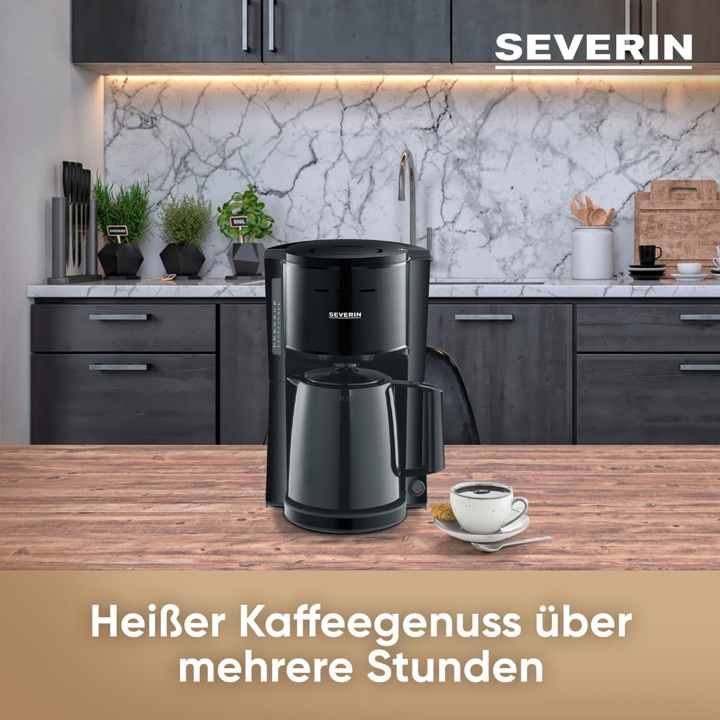 SEVERIN Filter kaffebryggare med termokanna, upp till 8 koppar kaffebryggare, attraktiv filterbryggare med isolerad karaff, svart, 1 liter, KA 9306