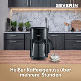SEVERIN Filter kaffebryggare med termokanna, upp till 8 koppar kaffebryggare, attraktiv filterbryggare med isolerad karaff, svart, 1 liter, KA 9306