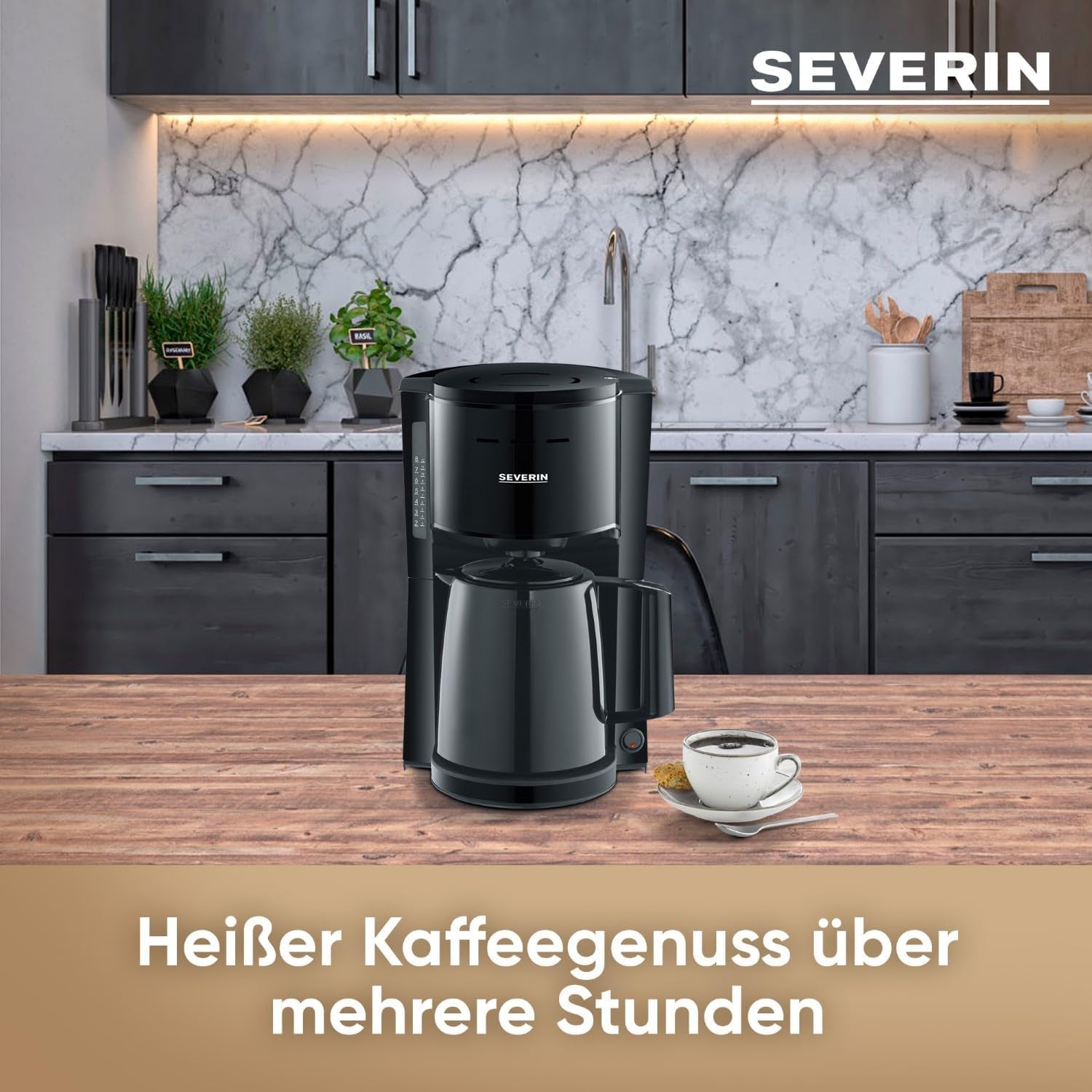 SEVERIN Filter kaffebryggare med termokanna, upp till 8 koppar kaffebryggare, attraktiv filterbryggare med isolerad karaff, svart, 1 liter, KA 9306
