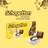 Schogetten för barn, chokladkaka 100g, mjölkchoklad med krämig mjölkfyllning, bekvämt portionerad. En delikatess. Bit för bit.