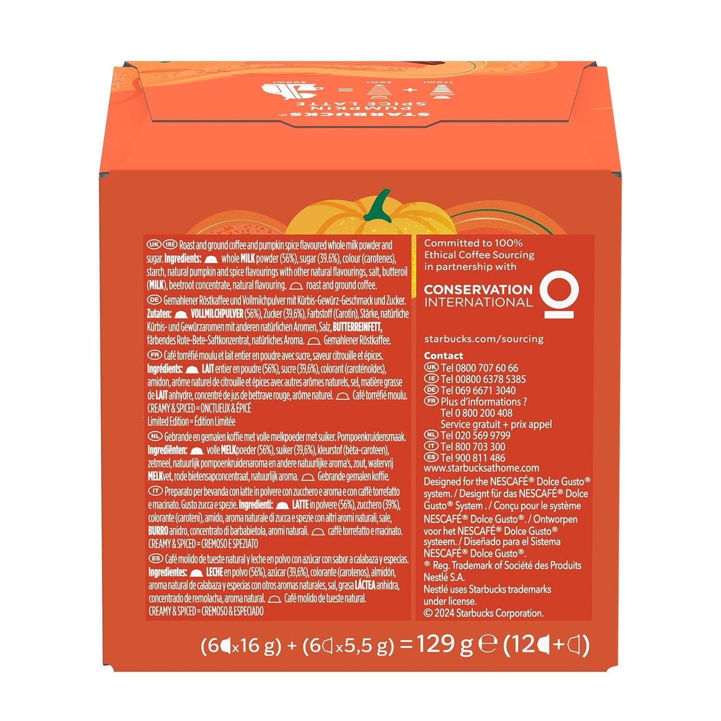 STARBUCKS Pumpkin Spice Latte av Nescafé Dolce Gusto, Dunkle Röstung, Kaffeekapseln 6 x 12 (72 Kapseln)