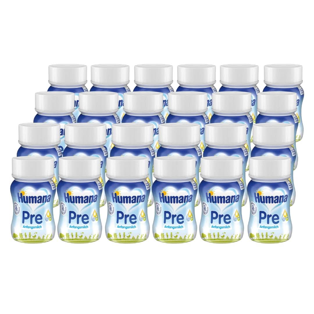 Humana Initial Milk Drickfärdig, från födseln, Drickfärdig mjölk för spädbarn, Förutom bröstmjölk eller som en enda förmat, Barnmat med endast DHA och laktos, 24 x 90 ml Naty Shop