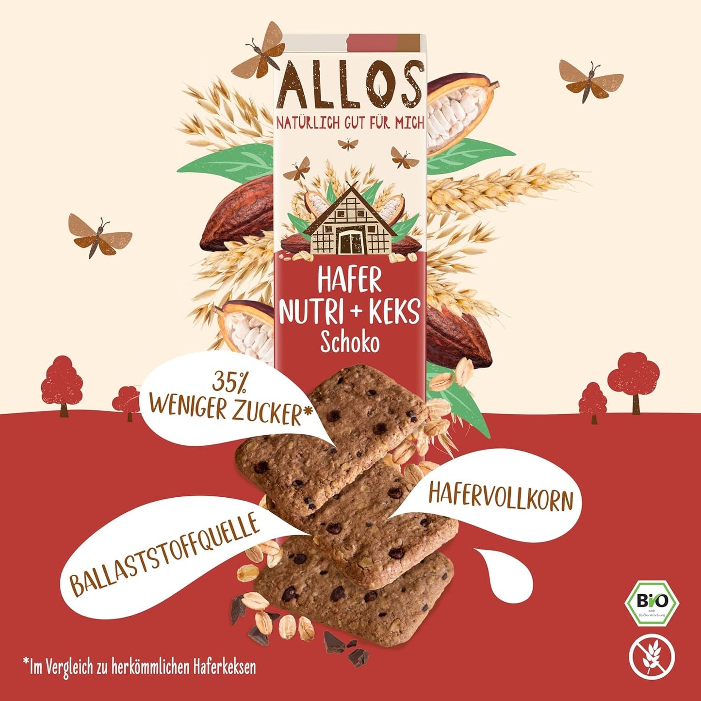 Kex med havre och ekologisk choklad Allos | Knäckig havrechokladkex | Söta med honung 6 x 130g