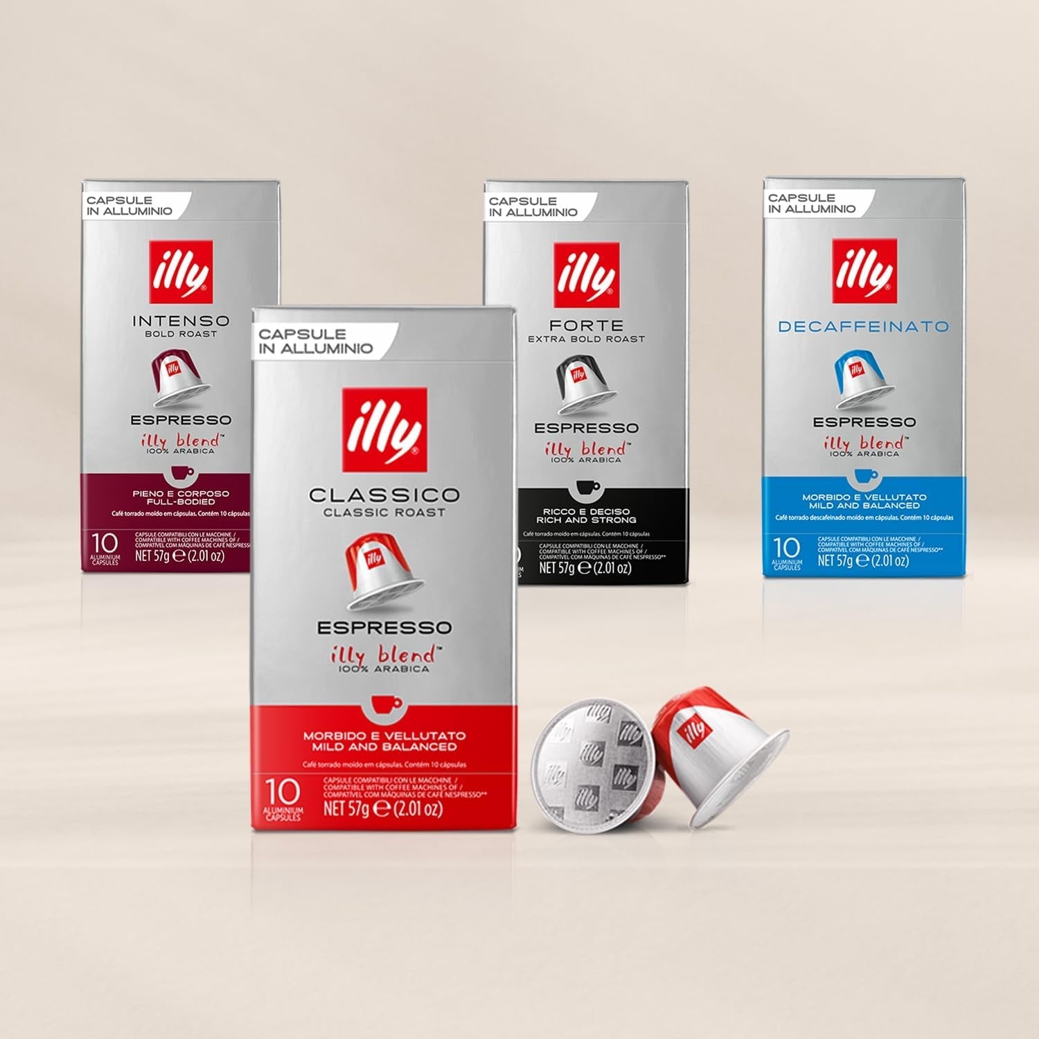 illy, kompatibel aluminium-kaffeekapseln CLASSICO, 100 % Arabica med toner av apelsinblommor och jasmin, söt smak och söt eftersmak, 10 förpackningar med 10 kapslar (100 totalt)
