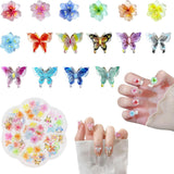 YICH Nail Charms Nägel Charms 50st 3D Blommor + 50st 3D Schmetterling, Sommar Nägel Deko Set Schmetterling/Flowers Nail Art Nailart
