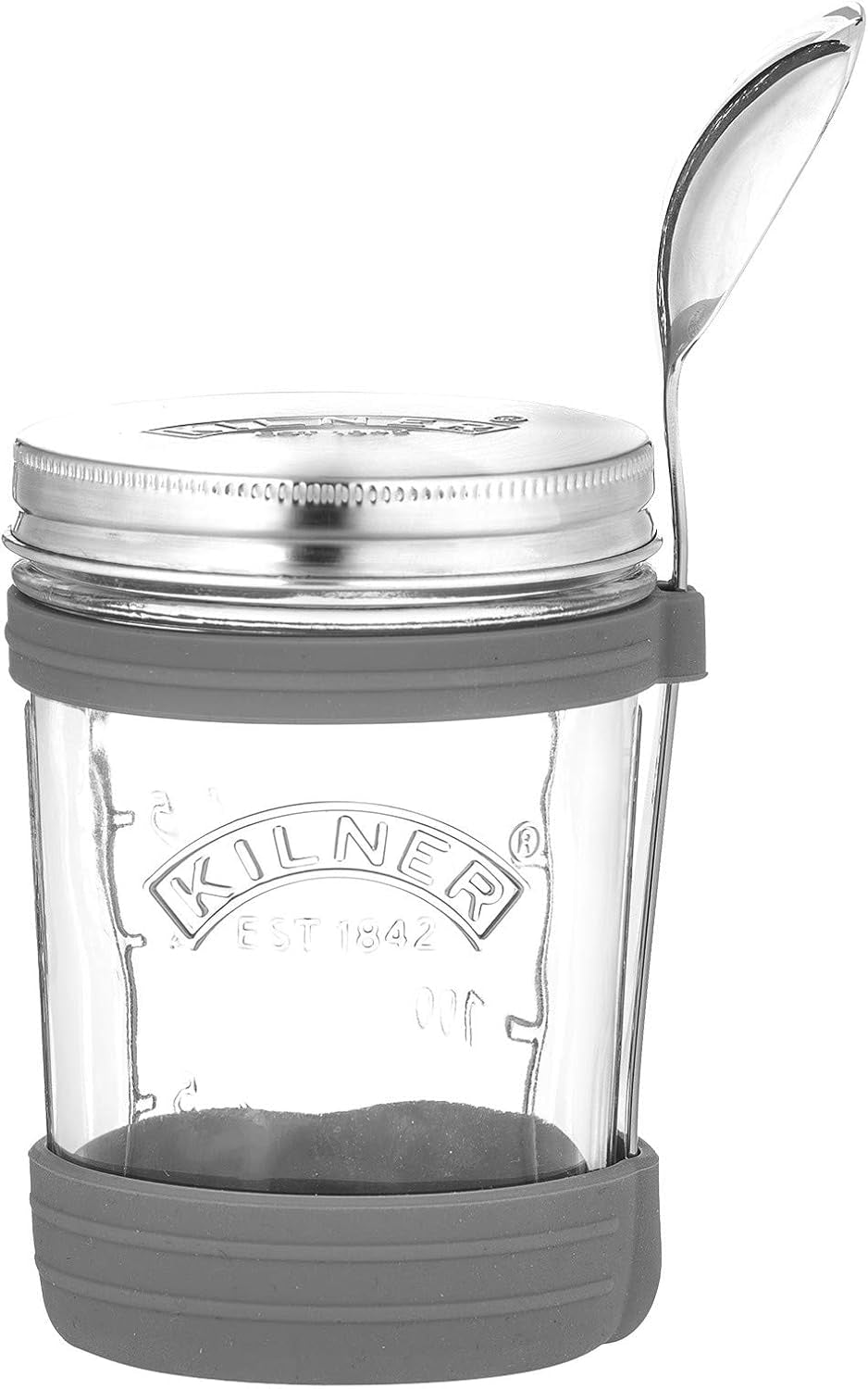 Kilner frukostburk med sked / 350 ml, Ø 9,5 cm / 5 st | takeaway müslikopp / giftfri / glasbehållare med lock för müsli, gröt och yoghurt / havrebehållare över natten Mat Förvaringsboxar Naty Shop Soup Cup