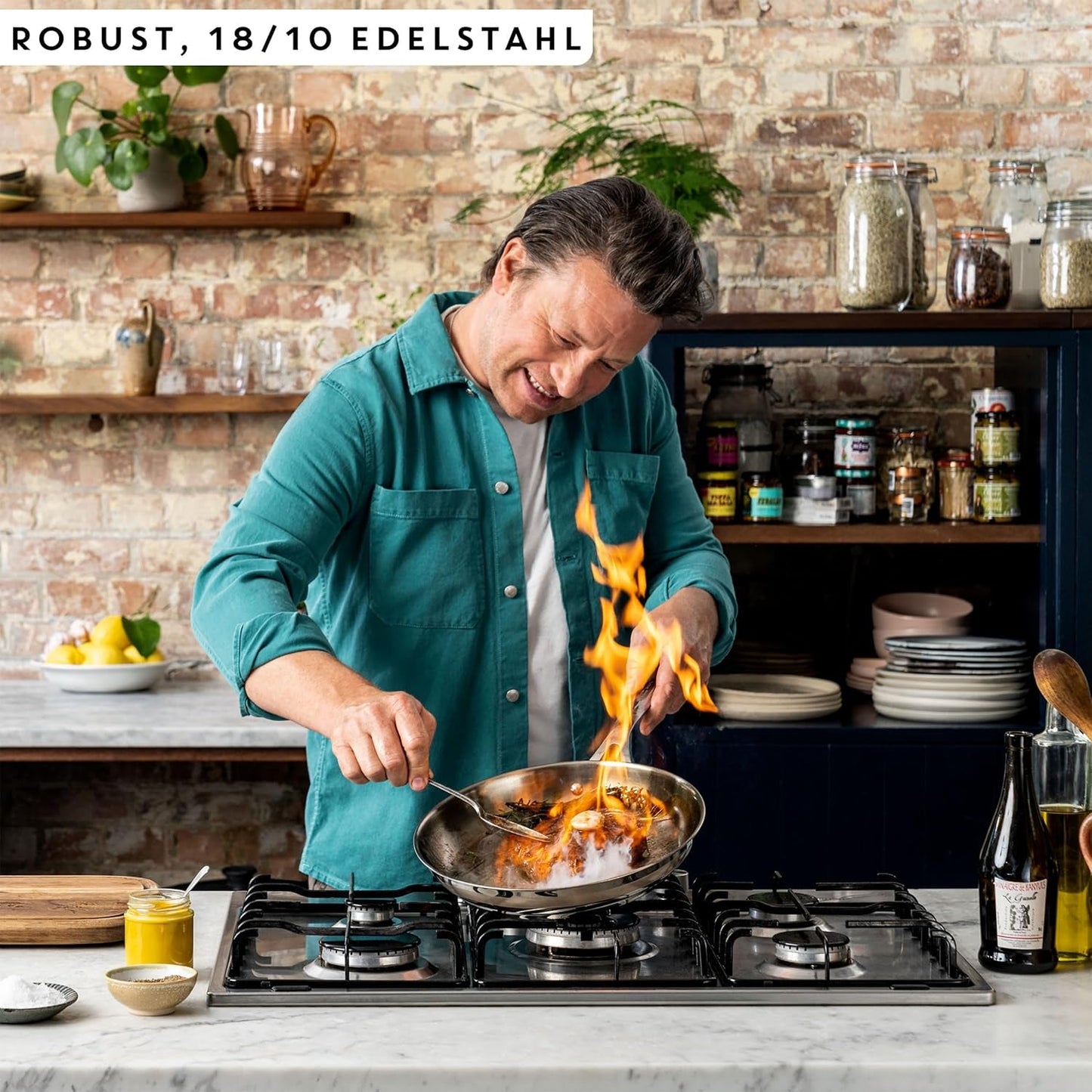 Jamie Oliver från Tefal Cook Smart stekpanna 28Cm, obelagt rostfritt stål, Lämplig för induktionsgrytor och stekpannor Naty Shop