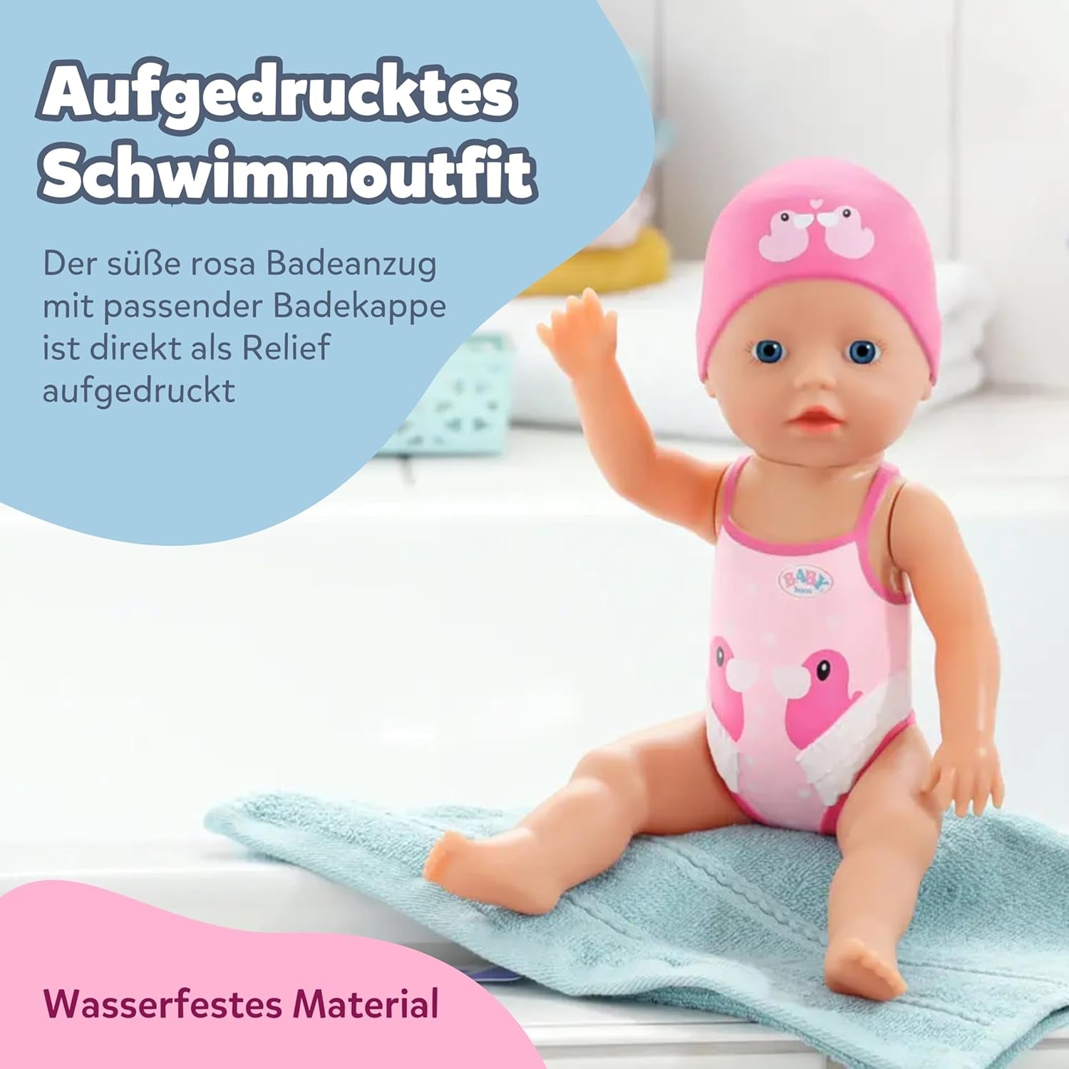 BABY Born My First Swimmer Girl - 30 cm docka - Baddocka med vridmekanism, vattentät - Fungerar utan batterier - Lämplig för barn från 1 år och uppåt