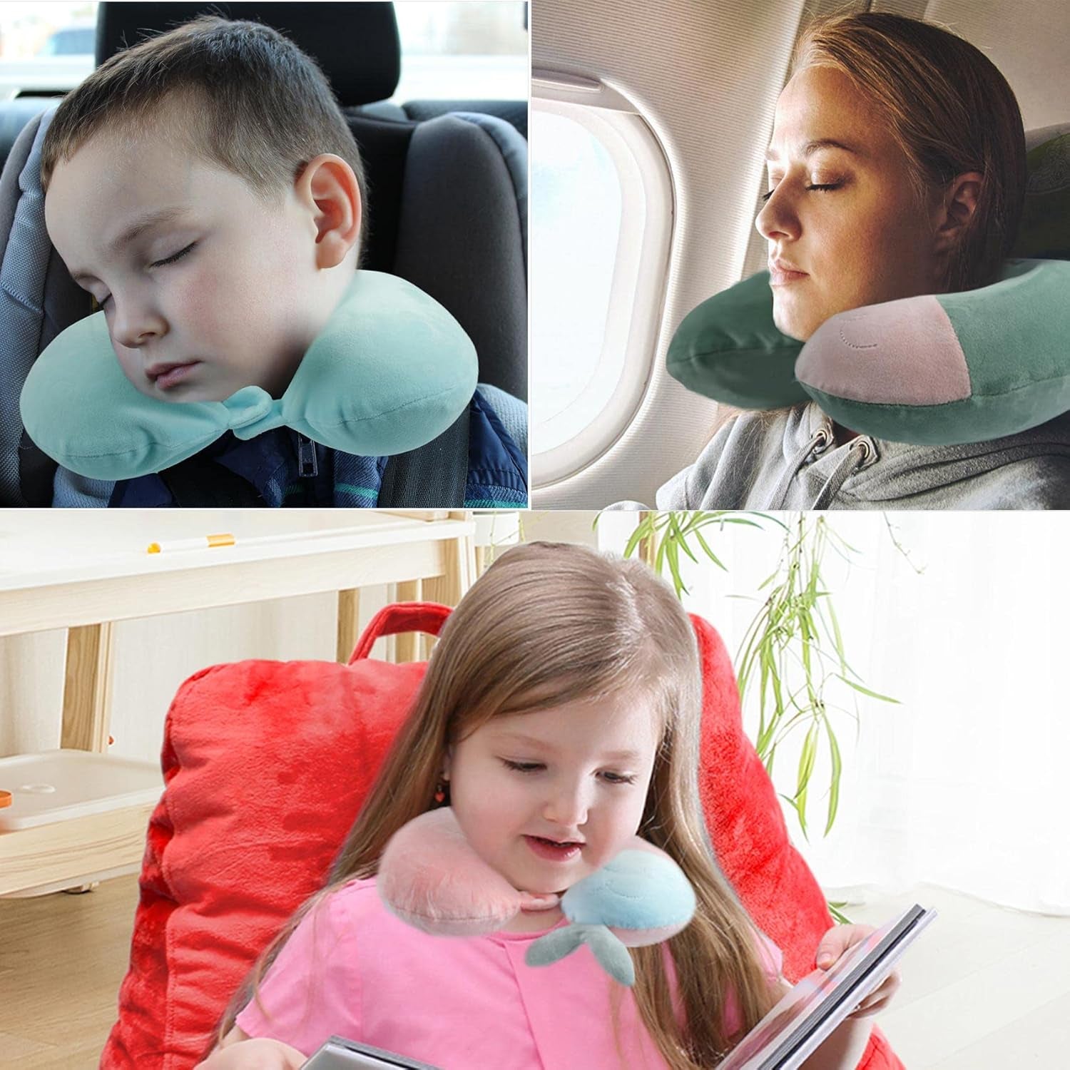 Nackkudde Barn Nackkudde för Flygplan Bil Tåg Resor Vuxen Memory Foam Resekudde Söt djurmönster U-form Kudde Avtagbart överdrag (Pink2) Cervikala ortopediska kuddar Naty Shop