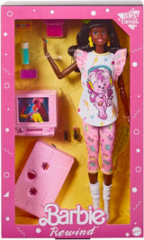 Barbie Rewind - Nostalgisk samlarfigur i 80-talsstil med vackert hår och kläder, inkluderar TV, popcorn och telefon, för fans och samlare, HJX19