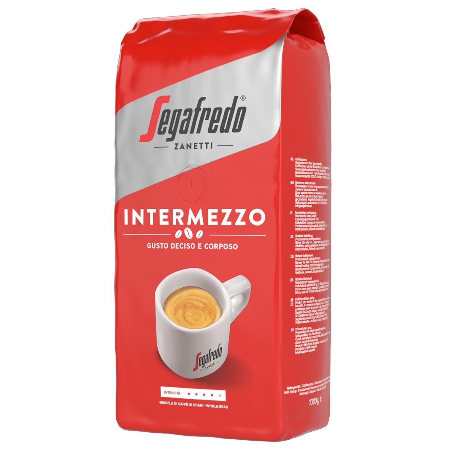 Segafredo Zanetti Intermezzo - Hela bönor (1 kg förpackning) - Geeignet für alle italienschen Kaffespezialitäten - Kaffeebohnen mit mitteller Röstung, stark und vollmundig im Gesmack