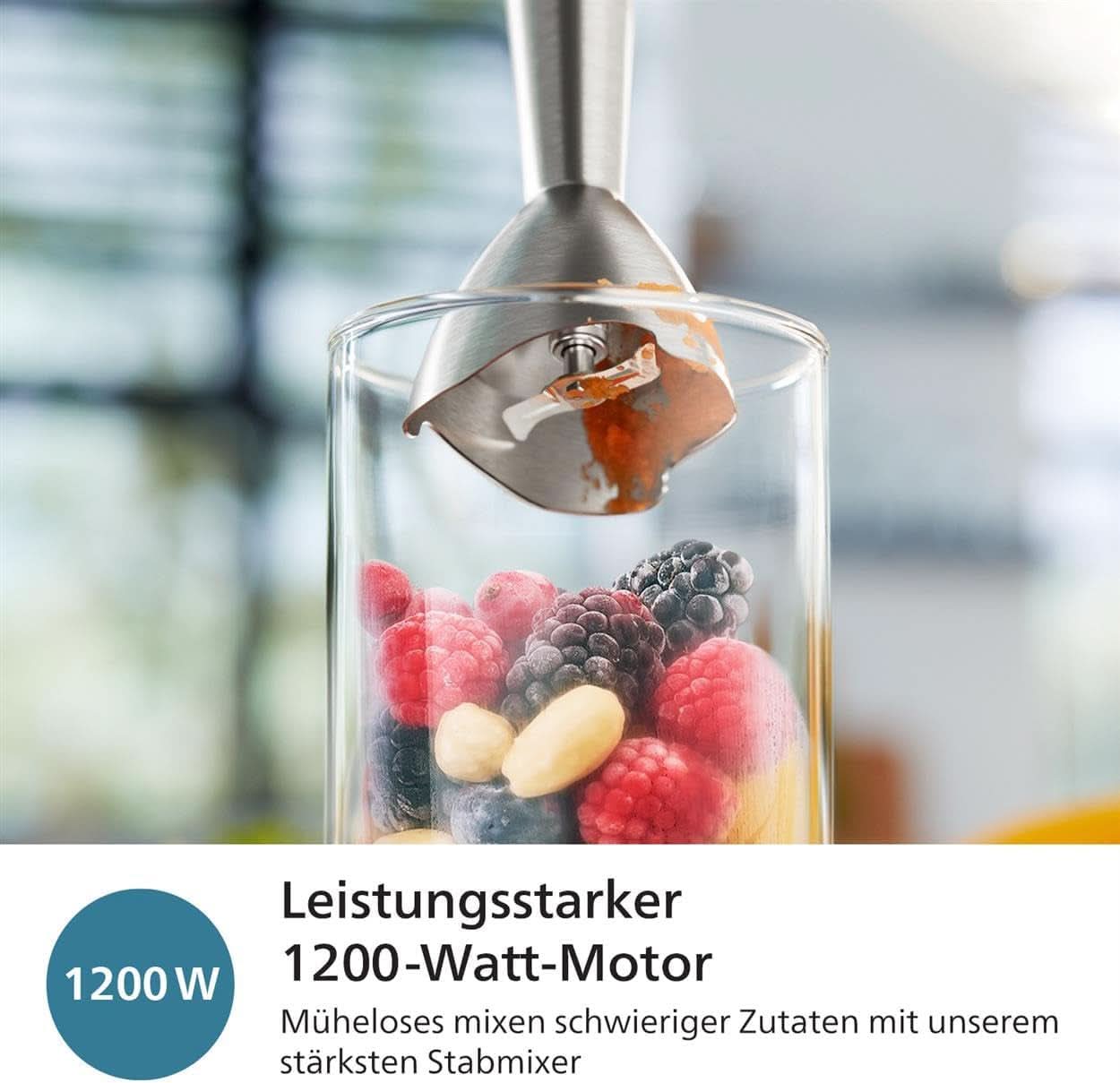 Philips 5000-Serie Stabmixer - 1200W Leistung. Promix-teknik. Led Geschwindigkeitsanzeiger. Stufenlose Geschwindigkeitseinstellung. Kompakt design. Leicht Zu Reinigen. Schwarz (HR2681/00) Kitchen Naty Shop