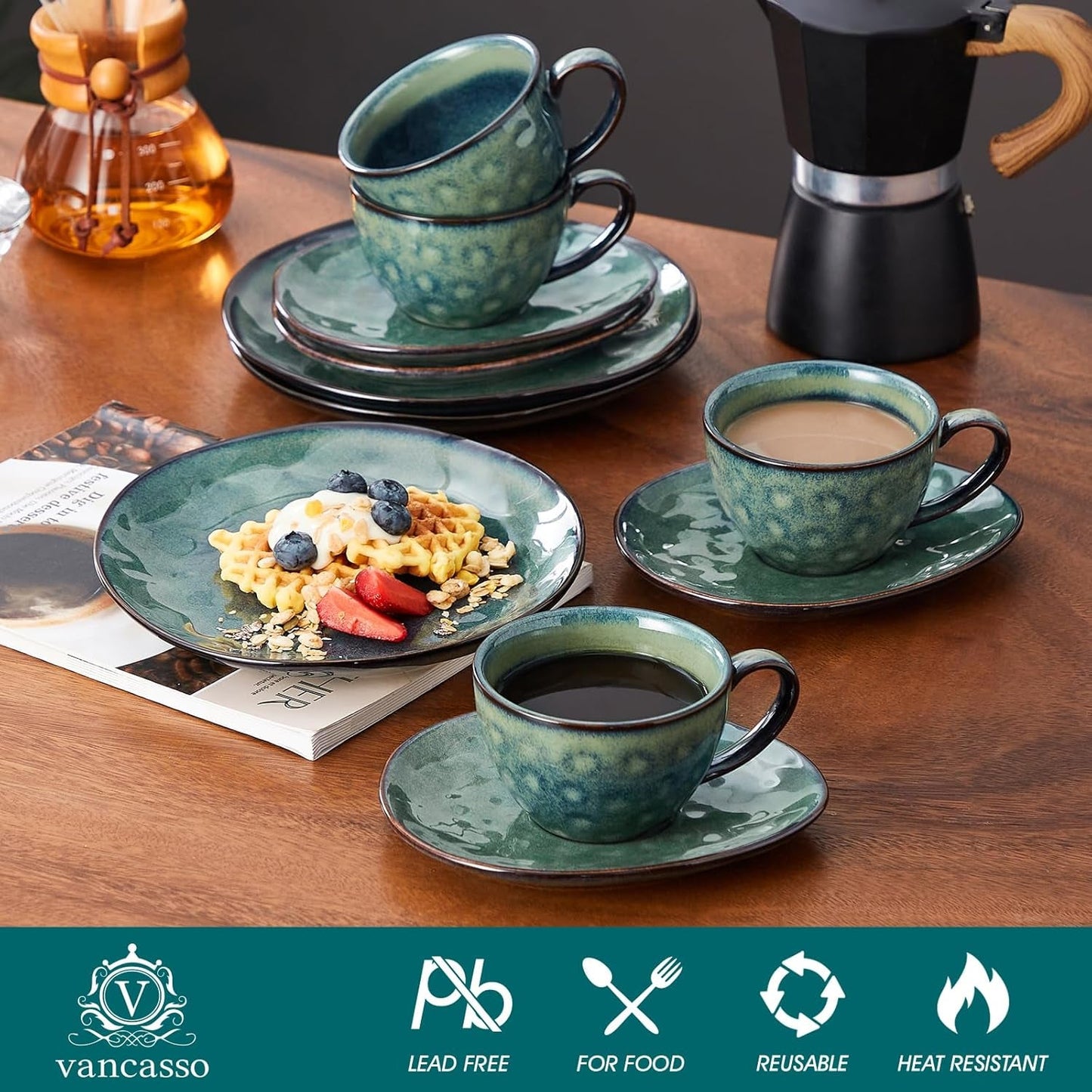 Vancasso Kaffeservice i stengods STARRY 12-delat kaffeset för 4 Inkluderar kaffekoppar och fat Vintage Look