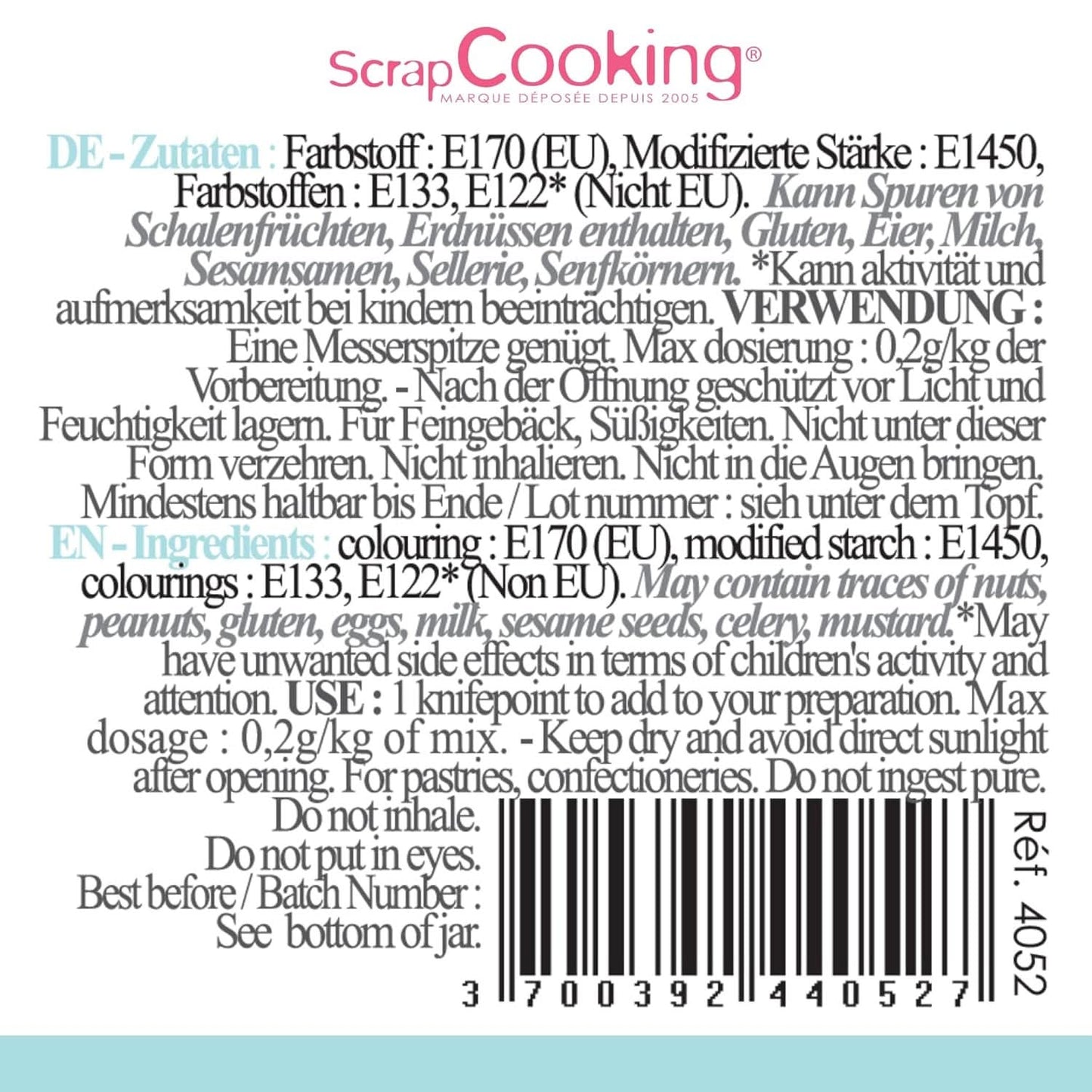 Scrapcooking, pulvermatfärg, pastellblått, 5 gram Naty Shop