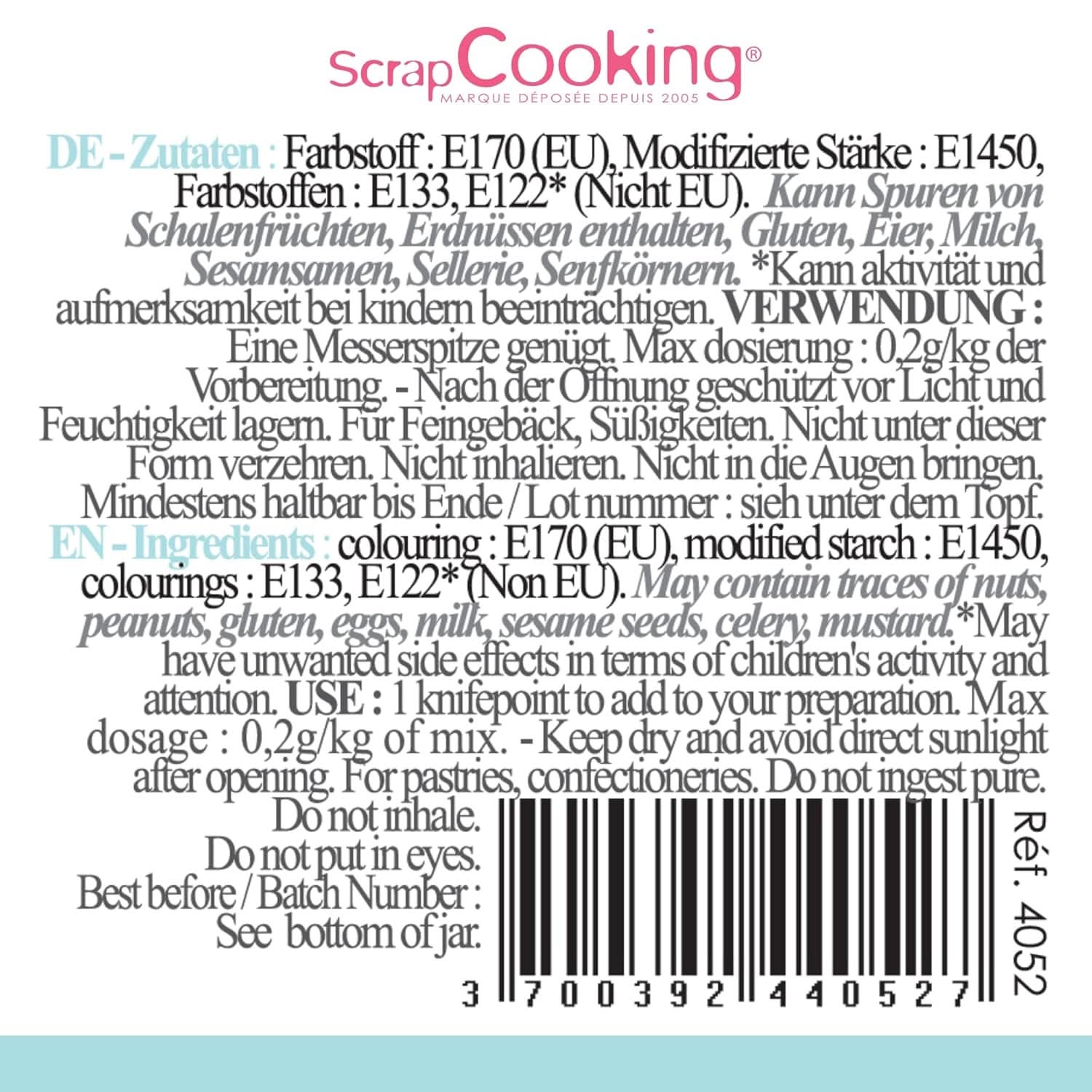 Scrapcooking, pulvermatfärg, pastellblått, 5 gram Naty Shop