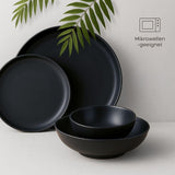 Tallrikset i stengods för 6 - Mattsvart 6-delat set Stora tallrikar för mikrovågsugn Elegant design - Twinzee Ebony Collection