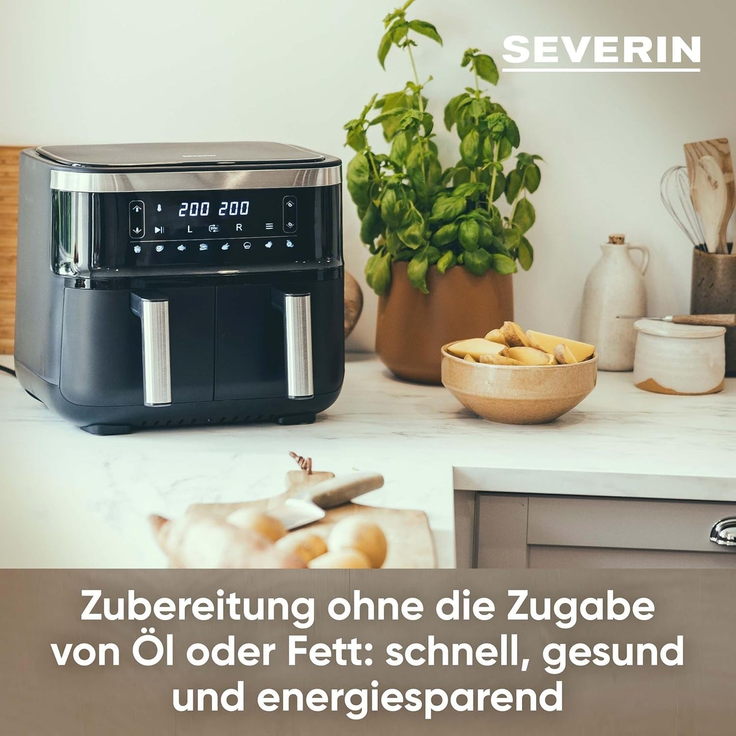 SEVERIN Dubbel varmluftsfritös med kokkammare 2 X 3,8 L, 8 automatiska program Vitvaror Naty Shop