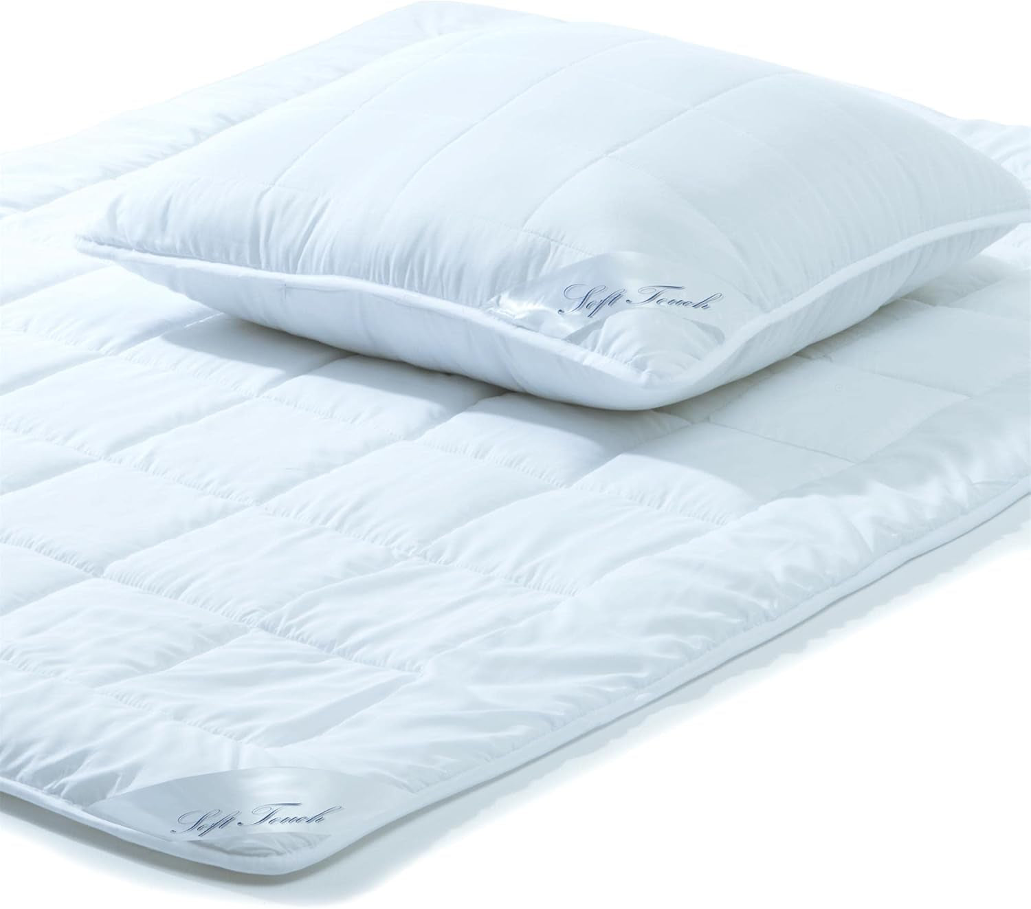 Aqua-Textil Soft Touch Set för barn Täcke 100 X 135 Cm 250G och 350G med kudde 40 X 60 Cm 150G Täcke 4 säsonger Klimatkontroll Oeko-Tex Täcken och täcken Naty Shop 155X220 Cm + 1X Cm 80X året runt